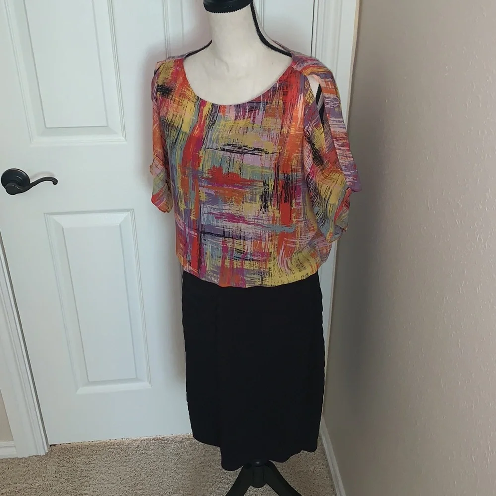 SIZE 10 London Times Multicolor/Black Dress - Picture 4 of 8